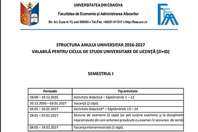 Structura anului universitar 2026-2027